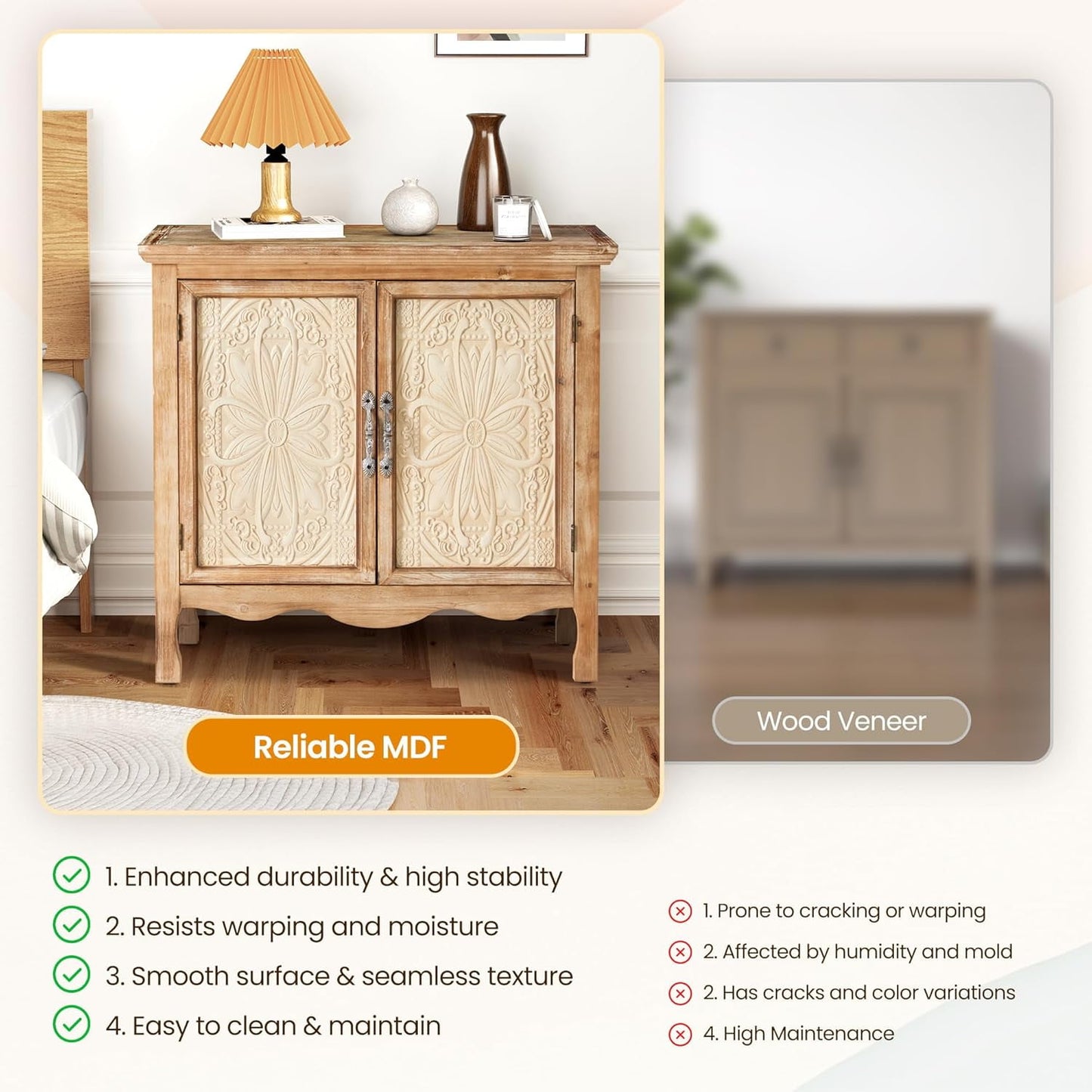 May in Color 2-Door Storage Cabinet, Accent Buffet Sideboard Cabinet, for Hallway, Dining Room, Living Room, Entryway, Natural