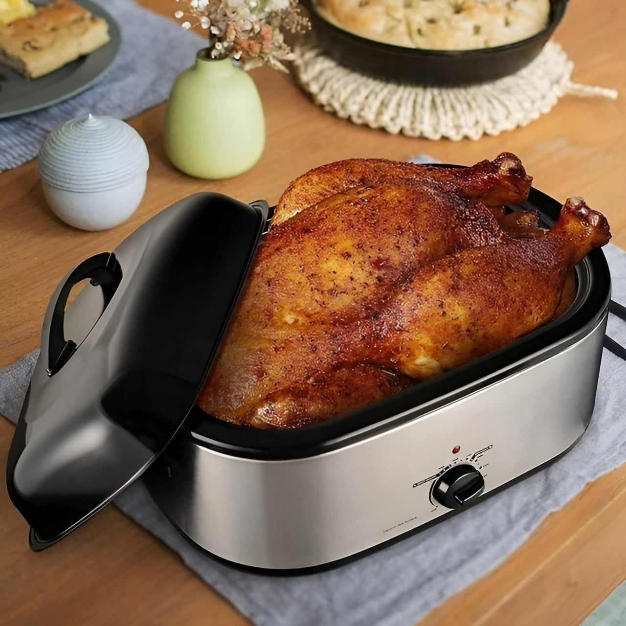 Superjoe 20 QT Roaster Oven with Self-Basting Lid, Electric Turkey Roaster Oven with Removable Pan & Rack, Stainless Steel