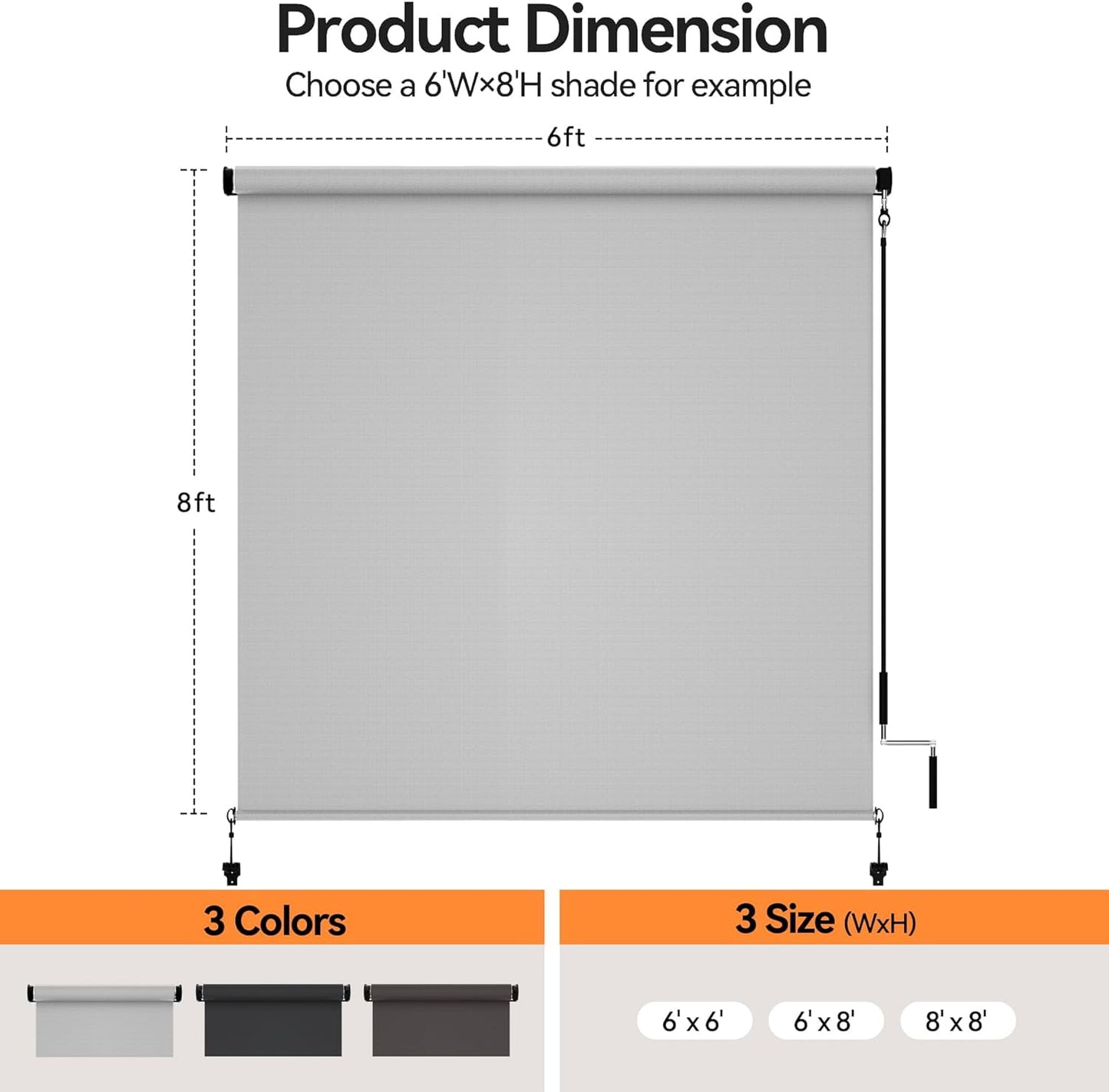 Superjoe Outdoor Roller Shades for Patio New Material with 95% UV Protection, 6'L x 6'W Blinds Roll Up for Gazebo Porch, Deck, Pergola, Blockout Waterproof Protect Privacy, Grey