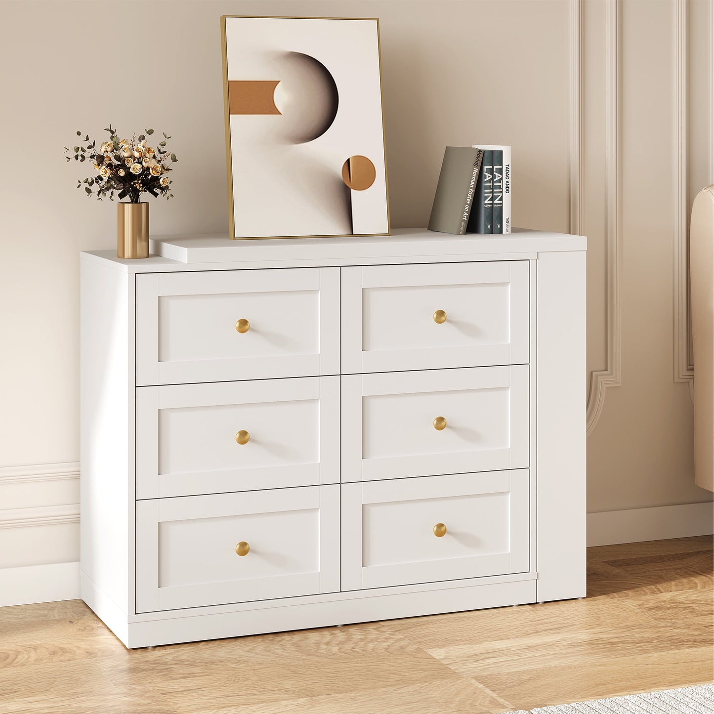 May in Color 6 Drawer Dresser and Vanity, Extendable Corner Vanity Des –  Heynemo
