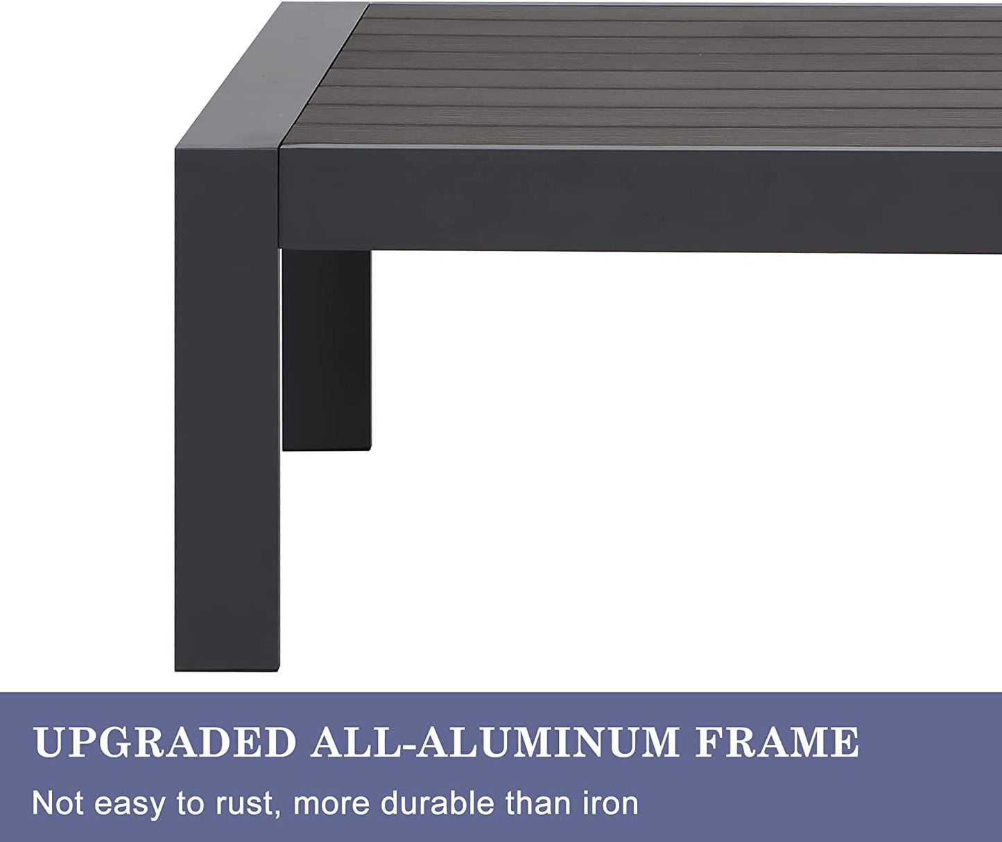 Superjoe Outside Patio Aluminum Coffee Table, Outdoor End Table with Aluminum Frame, Modern All-Weather Metal Rectangle Table Garden Furniture, Dark Grey