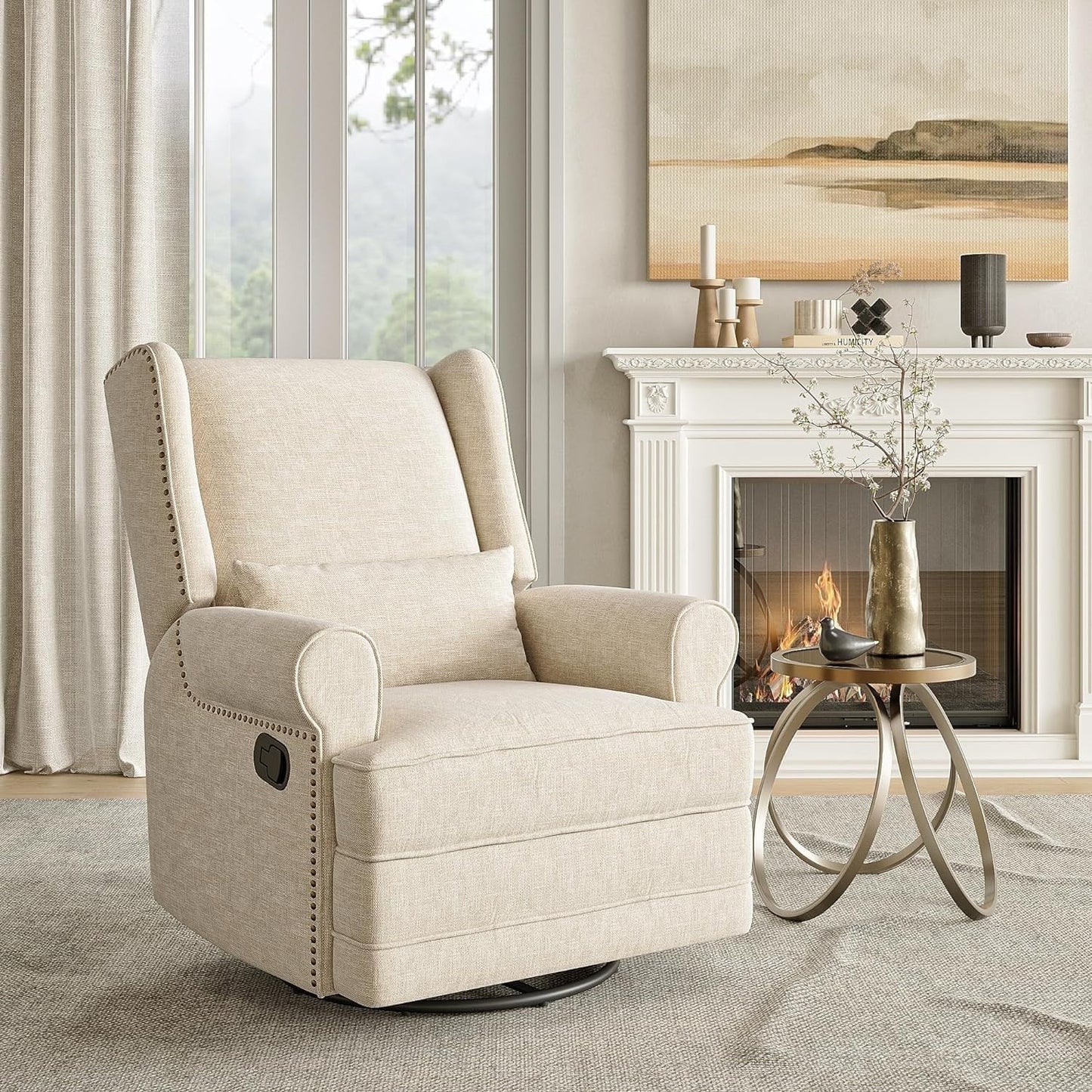 Heynemo Superjoe Swivel Nursery Glider Recliner Comfy Upholstered Glider Chair Swivel Rocking Chair for Living Room, Beige