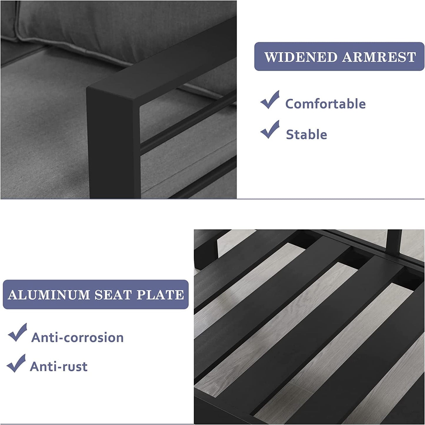 Superjoe Outdoor 2 Seats Patio Aluminum Sofa Furniture, All-Weather Couch Loveseat Gray Metal Chair with Cushions, Dark Grey