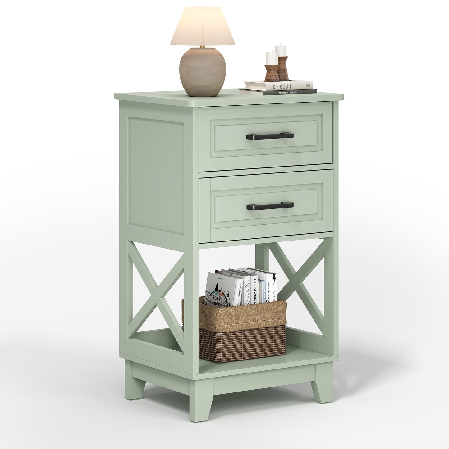 May in Color Tall Nightstand with 2 Drawers and Open Shelf Below, Ideal for Bedroom, Living Room, Home Office