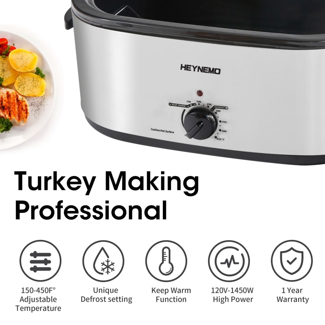 CozyHom 20 Quart Electric Roaster Oven Stainless Steel Roaster Oven, Self-Basting Lid Removable Insert Pot, Silver
