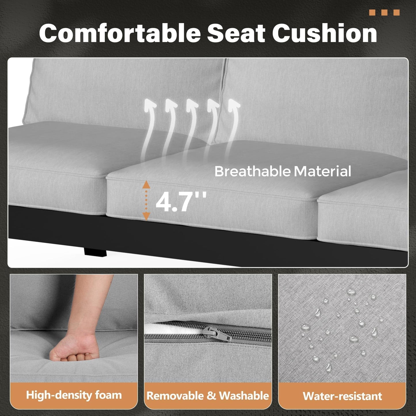 RoyalCraft Aluminum Outdoor Patio Sofa, Water-Resistant Metal 3-Seat Couch with Thick Cushions, Patio Conversation Sofa Couch for Deck Garden Poolside, Grey