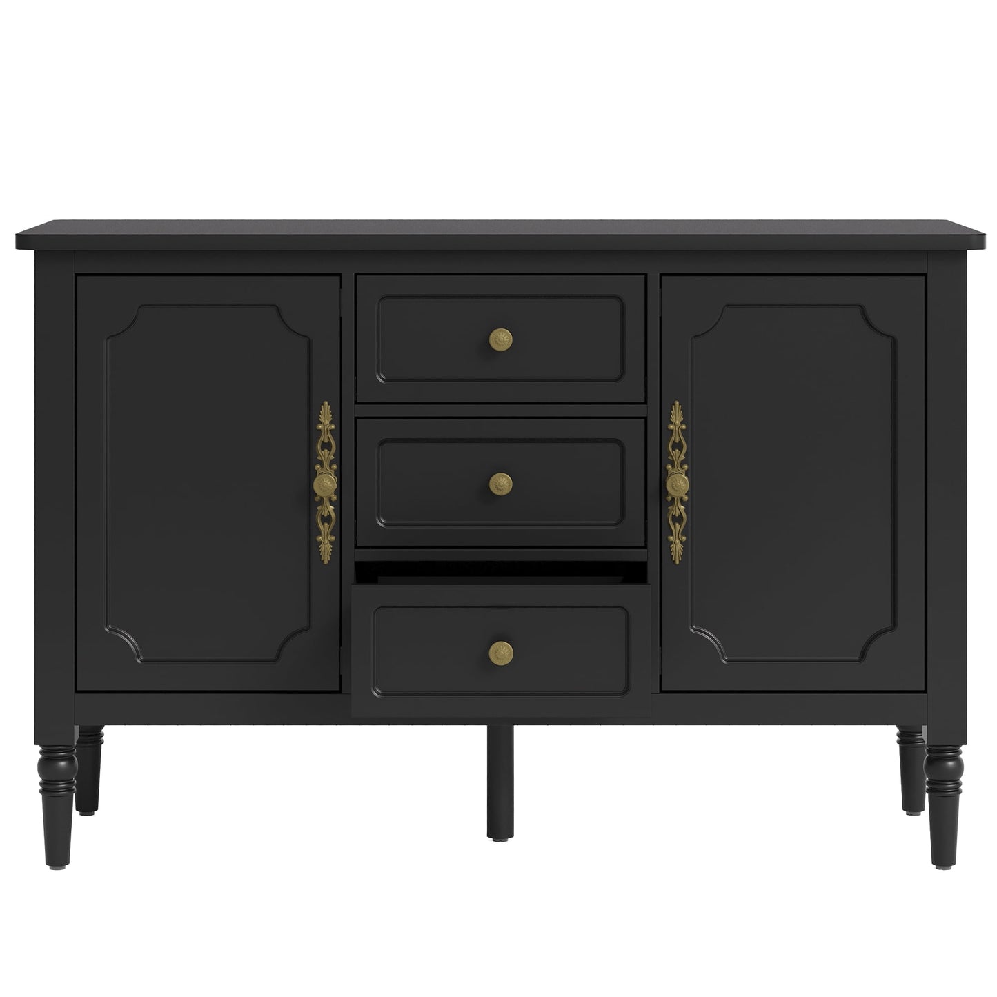 Heynemo Storage Cabinet with 2 Doors & 3 Drawers, Sideboard Cabinet with Adjustable Shelves, Ideal for Entryway, Living Room, Dining Room, Black