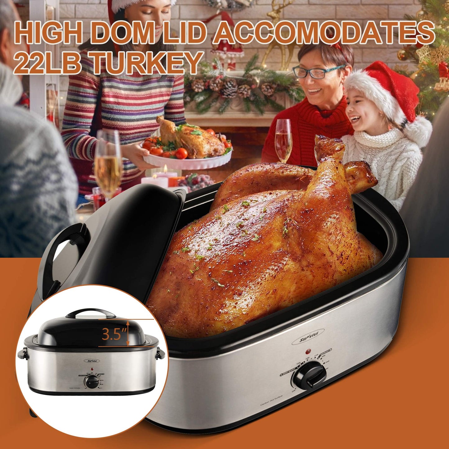 Superjoe Heynemo 1450W 24 qt Electric Turkey Roaster