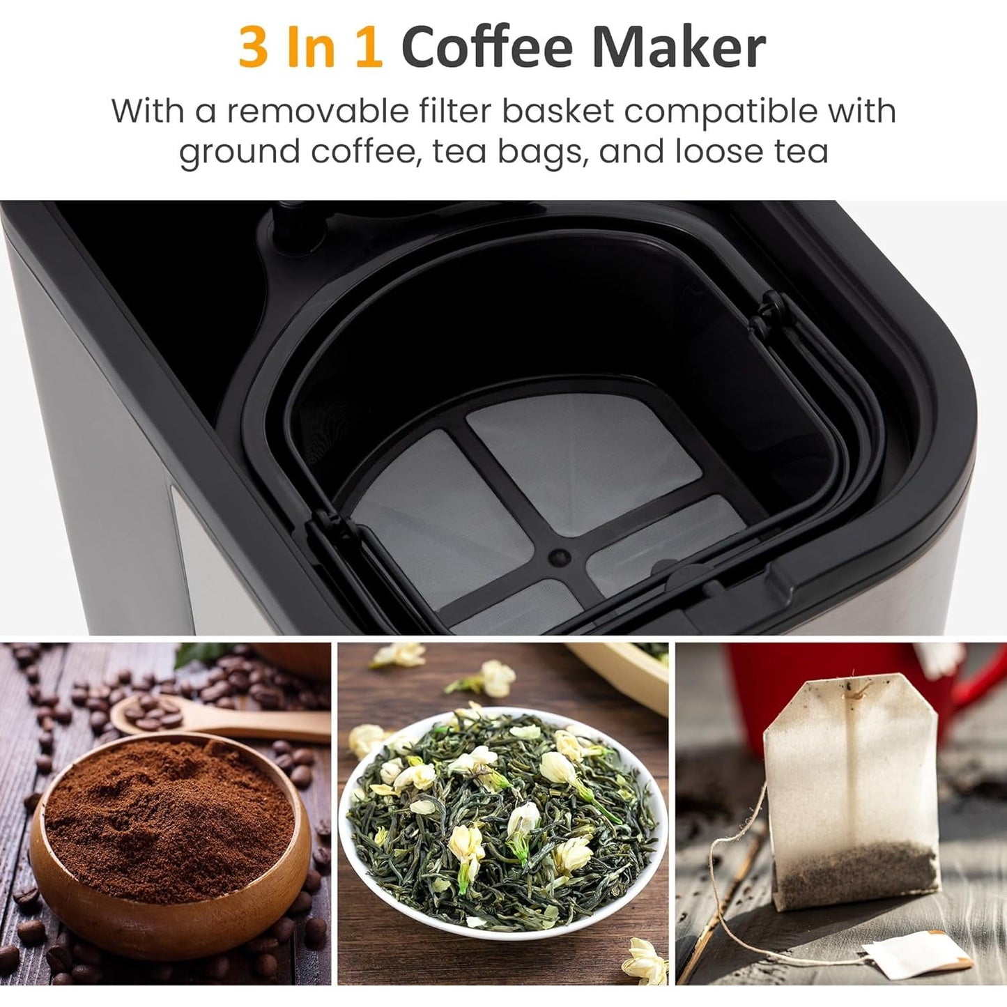 Superjoe Iced Coffee and Tea Maker with Reusable Filter Basket, 2.5QT Pitcher, Iced Tea Coffee Machine , Lemonade and Flavored Water, Adjustable Brew Strength, Black and Silver