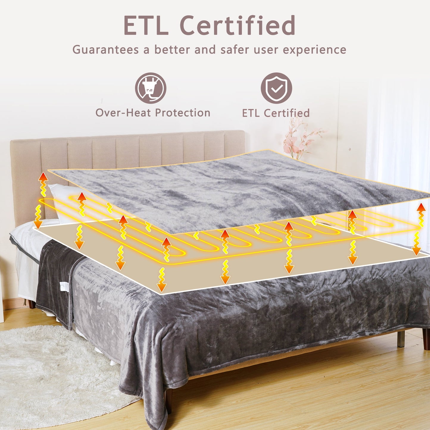 Superjoe Electric Blankets Queen Size 90'' x 84'' Dual Controllers Heated Blanket, 10 Heat Settings, 12 Hour Auto-off Timer, Warm Winter Gifts, Gray