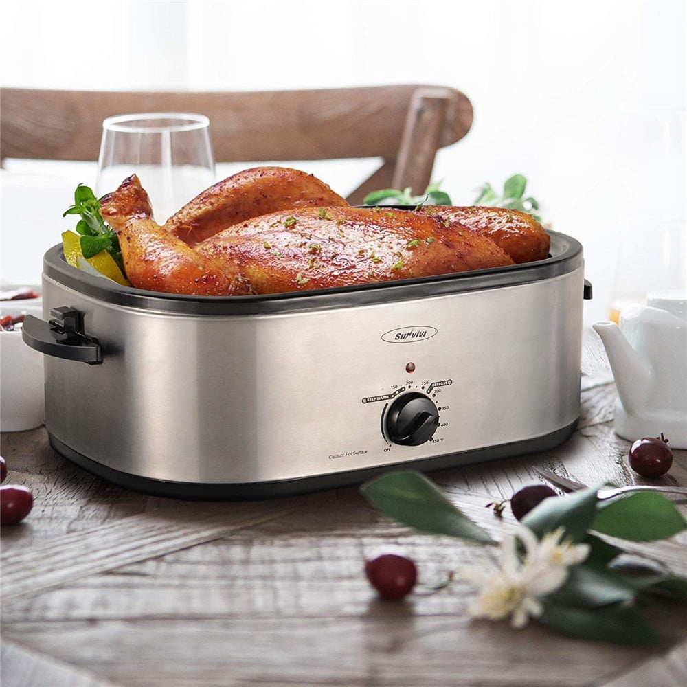 Superjoe 18 Quart Roaster Oven with Self-Basting Lid, Turkey Roaster Oven with Removable Insert Pot, Stainless Steel Silver-1