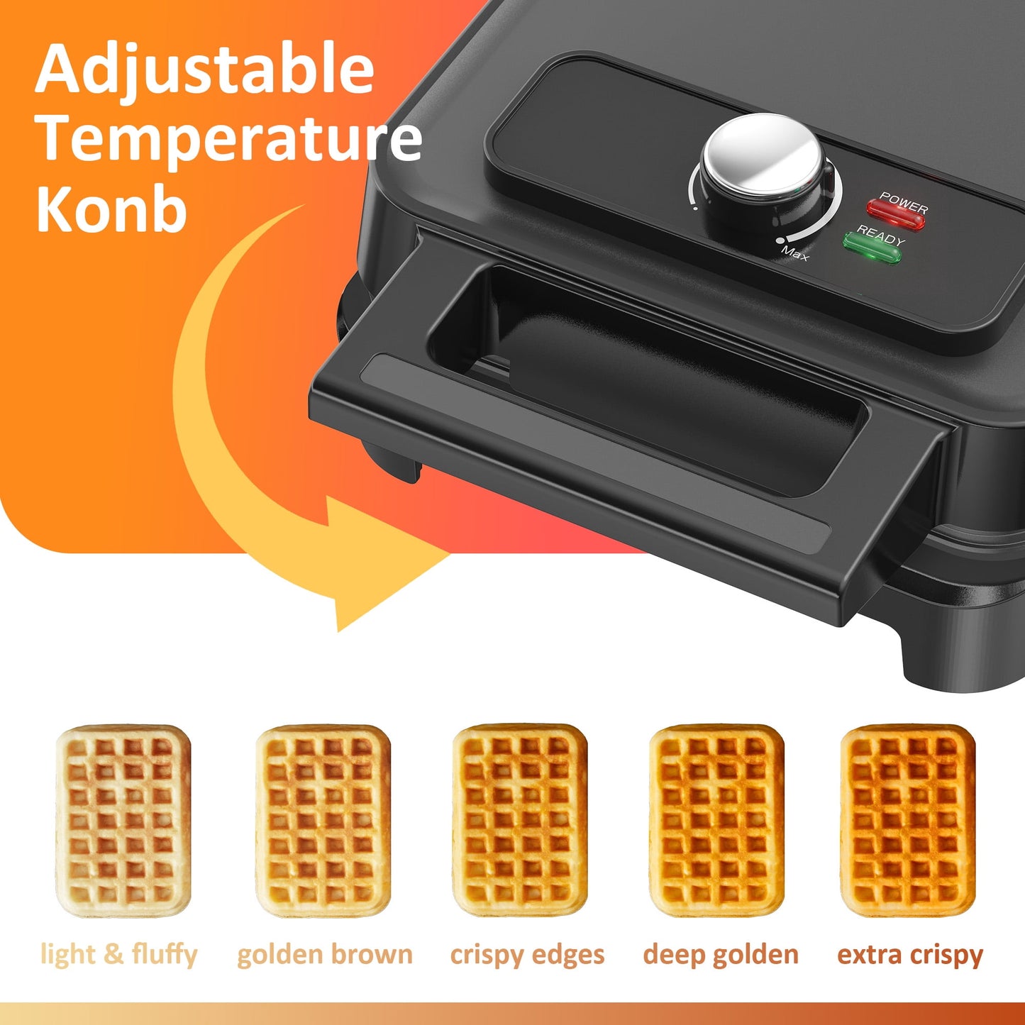 Heynemo Nonstick Waffle Machine, 2 Slices Waffle Iron, Electric Breakfast Maker with Temp Control & Indicator Light, Easy to Clean, Black