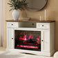 May in Color White TV Stand with 28'' Fireplace, Media Console Table with Adjustable Shelves, Entertainment Center with Double-door Design for Living Room, Bedroom