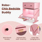 RoyalCraft Nightstand with LED Light Strips, Rotating Drawer & Glass Door Storage, Pink