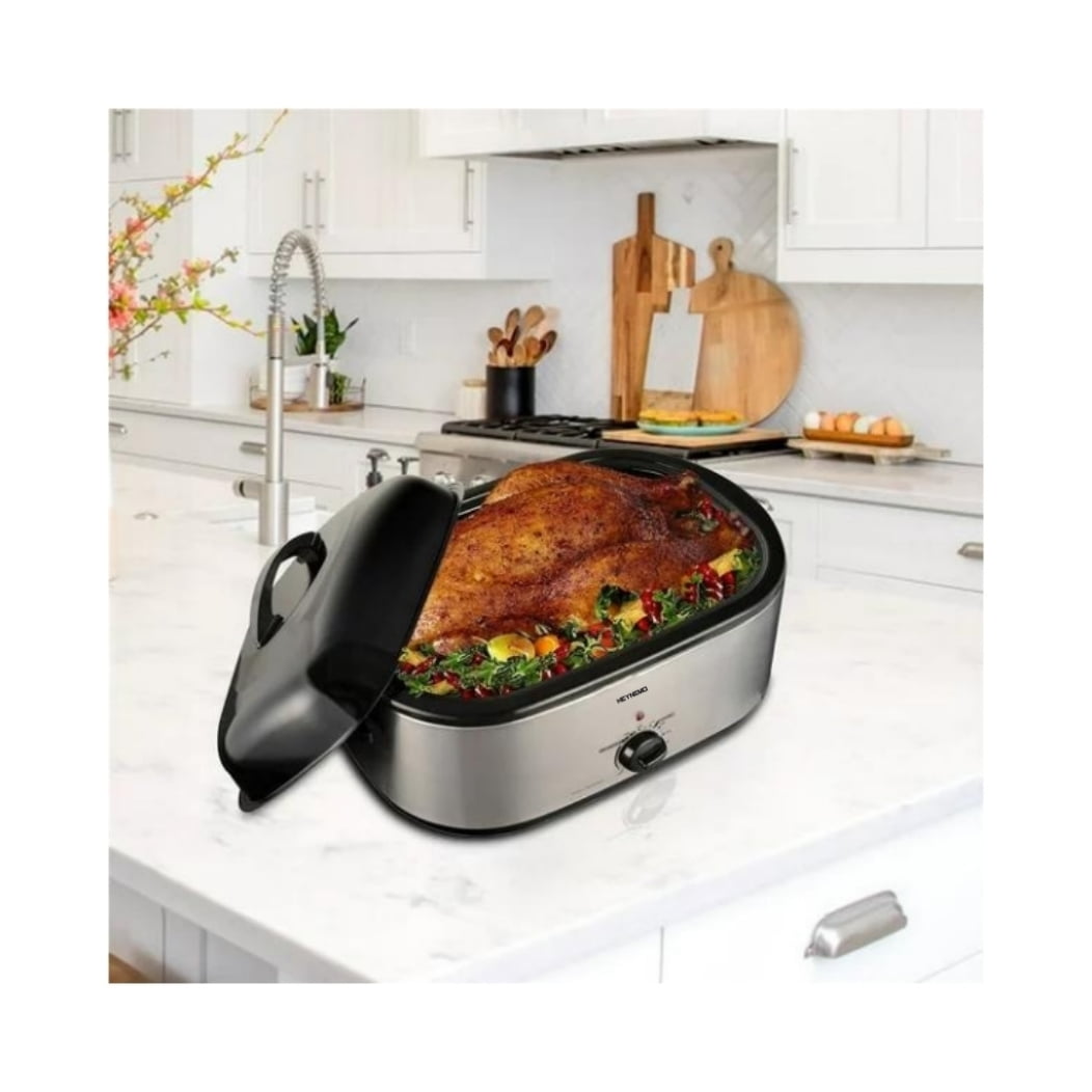 CozyHom 20 Quart Electric Roaster Oven Stainless Steel Roaster Oven, Self-Basting Lid Removable Insert Pot, Silver
