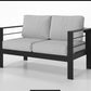 Superjoe Outdoor Patio Aluminum Loveseat Furniture, 2 Seats Sofa Couch Black Metal Chair with Cushions, Light Grey