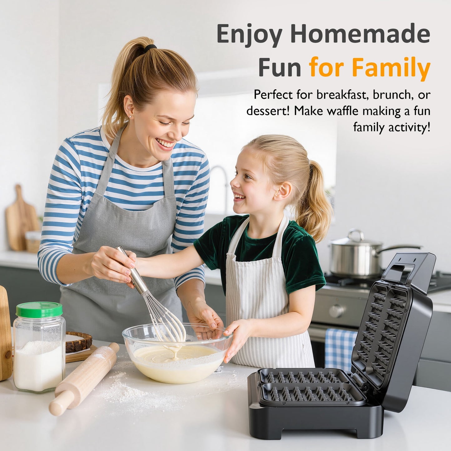 Heynemo Nonstick Waffle Machine, 2 Slices Waffle Iron, Electric Breakfast Maker with Temp Control & Indicator Light, Easy to Clean, Black