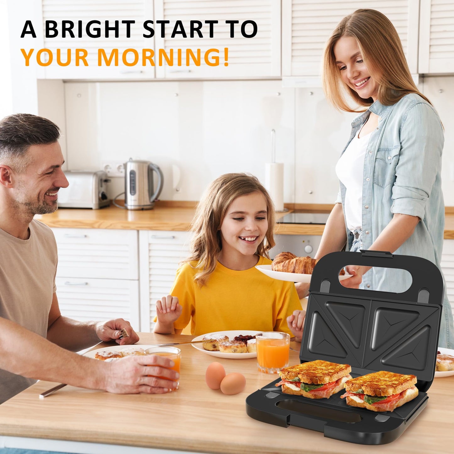 SUNVIVI Sandwich Maker Panini Press Waffle Maker with 3-in-1 - Removable Plates, 750W