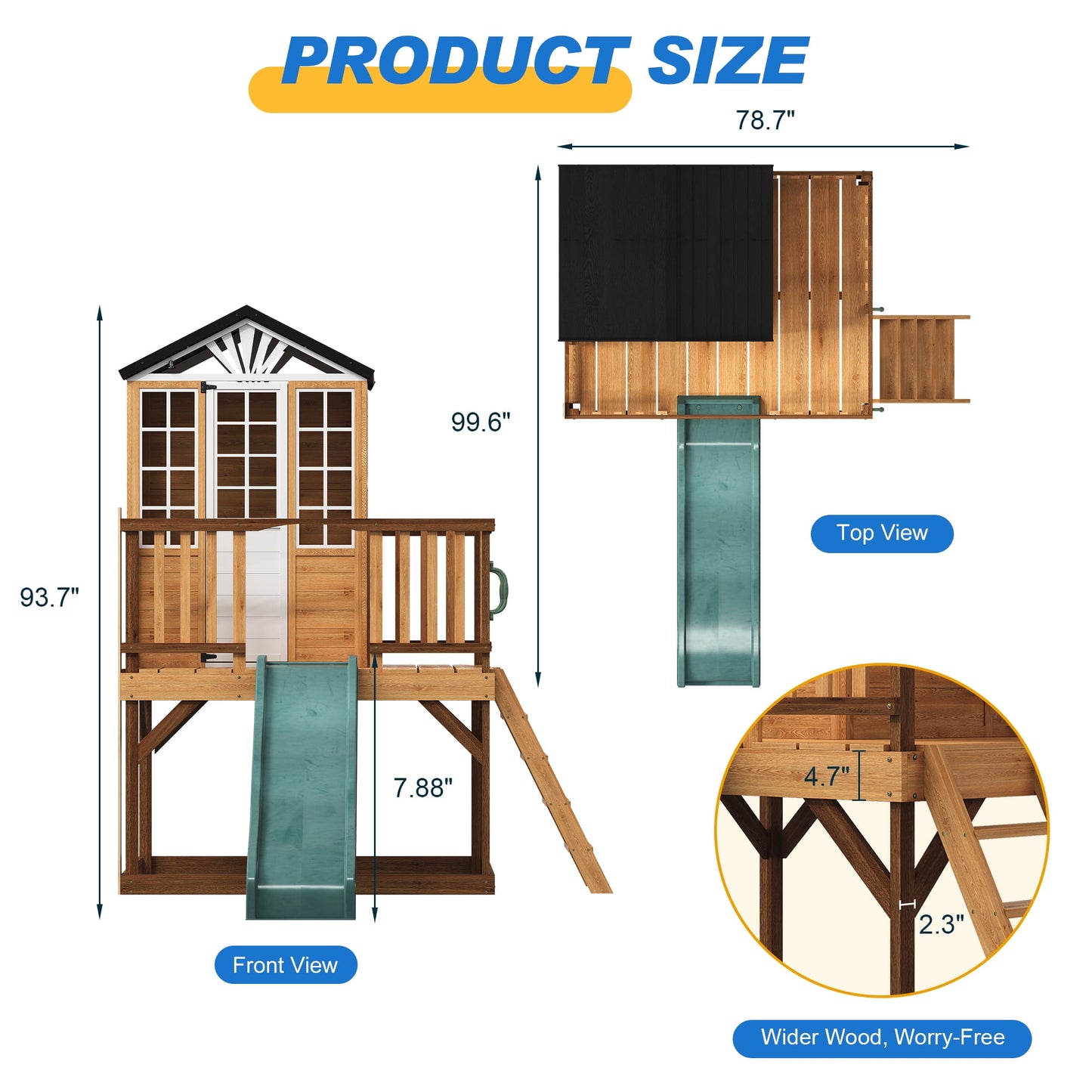 May in Color 9-in-1 Multifunctional Wooden Playhouse with Slide, Sandbox, and Kitchen - A Durable Backyard Adventure Playset for Kids Ages 3-10