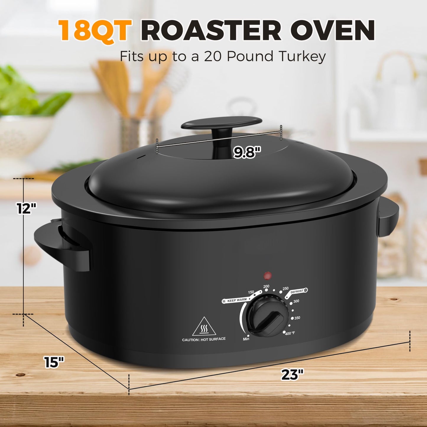 Superjoe 8 QT Electric Roaster Oven, Self-Basting Lid, Defrost, Warm, Removable Pan, Stainless Steel