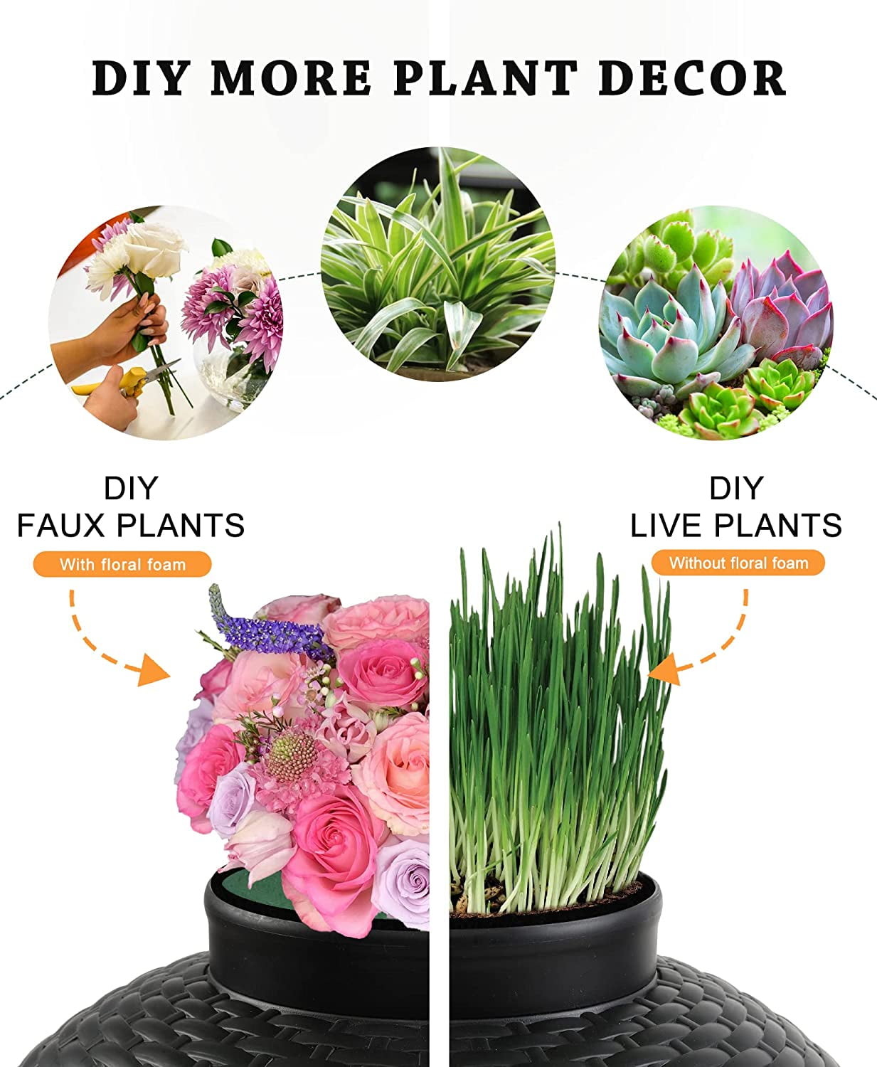 Superjoe Plant Hidden Cat Litter Box Plastic Rattan DIY Home Decor, Black