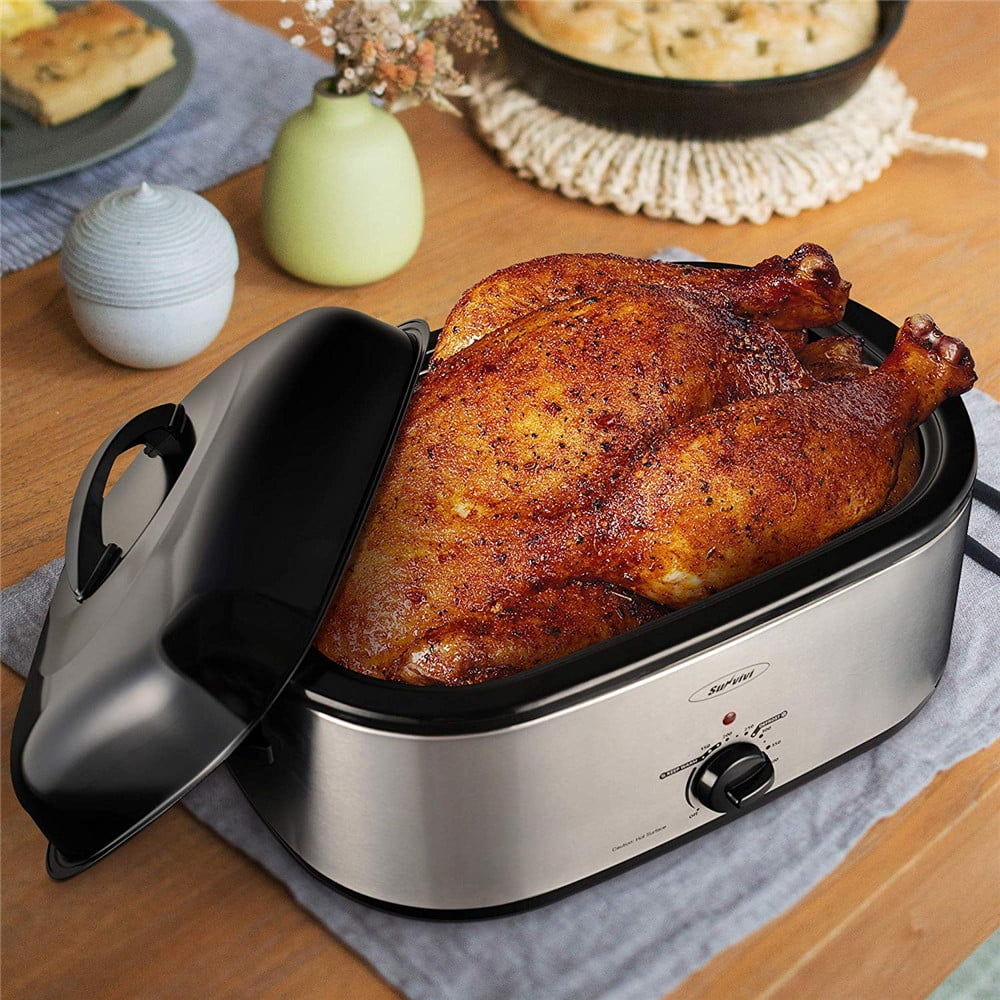 Superjoe 18 Quart Roaster Oven with Self-Basting Lid, Turkey Roaster Oven with Removable Insert Pot, Stainless Steel Silver-1