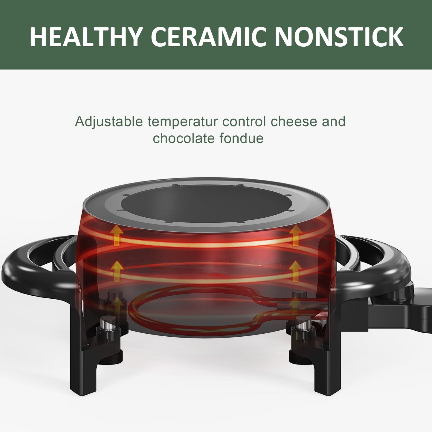 Sunvivi 3 QT Fondue Set, Electric Fondue Pot Set for Melting Chocolate & Cheese, 1000W Non-Stick Fondue Maker with Adjustable Temperature Control and 8 Color-Coded Forks, Ideal for Dessert & Broth