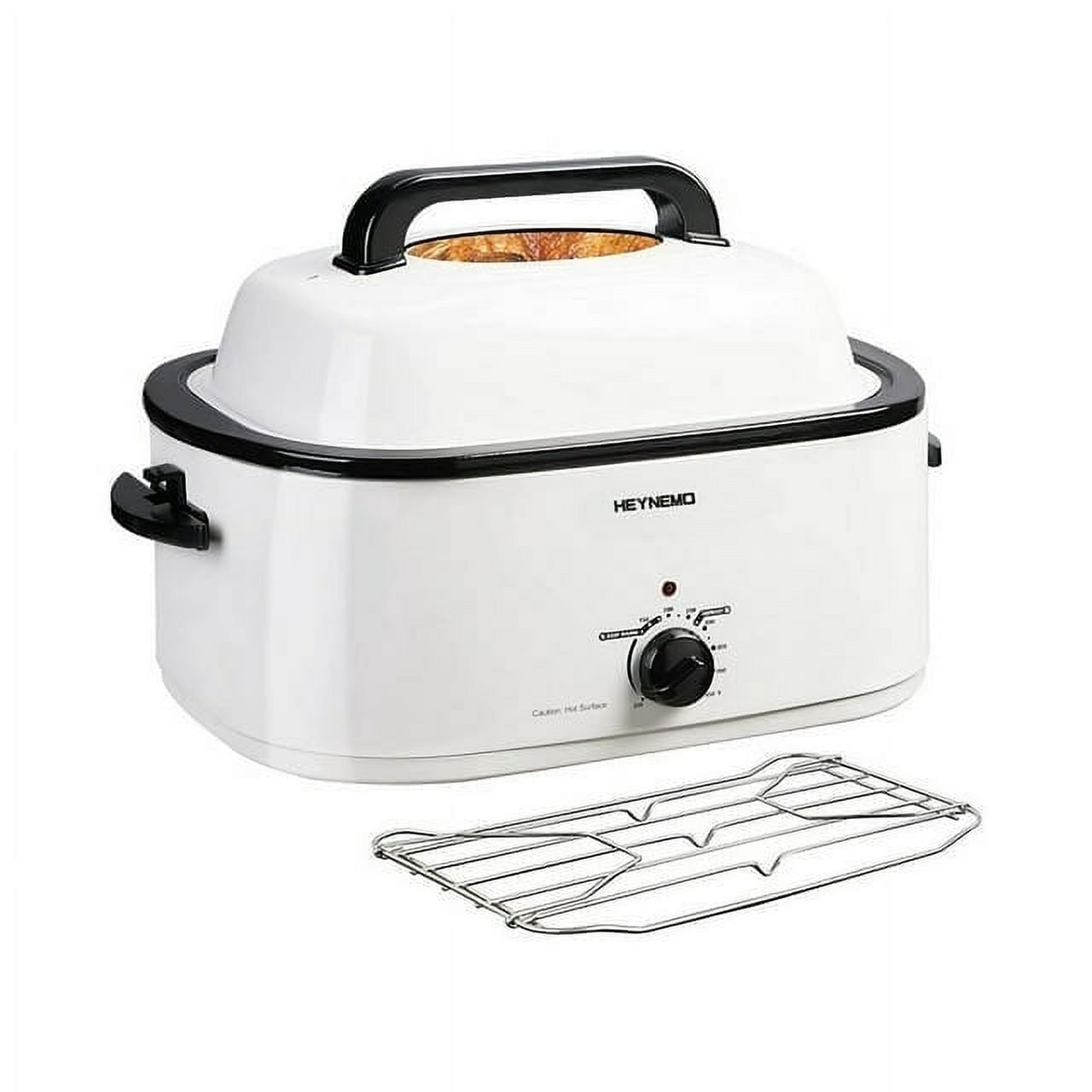 Superjoe 24 QT Electric Stainless Steel Turkey Roaster Oven, Self-Basting Lid Removable Insert Pot , White