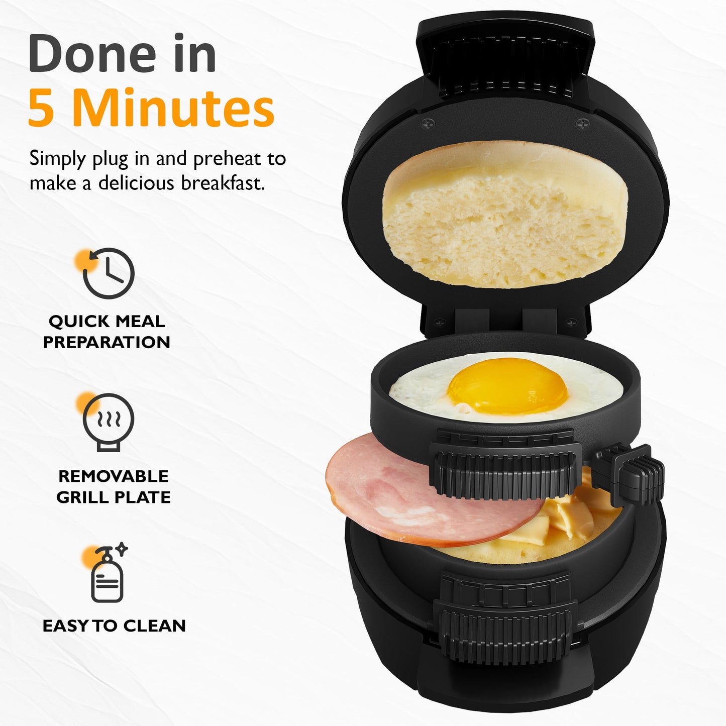 Sunvivi Breakfast Sandwich Maker with Egg Cooker Ring and Non-Stick Baking Plate, for Stuffed Burgers, Sliders, English Muffins, Mini Waffles