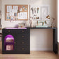 May in Color Black Extendable Vanity with LED Lights, Rotatable L?Shaped Makeup Vanity Desk, 5 Drawers & Arched Glass Cabinet, Multi?Purpose Desk for Working, Studying, Drawing, Sewing, Nail Care