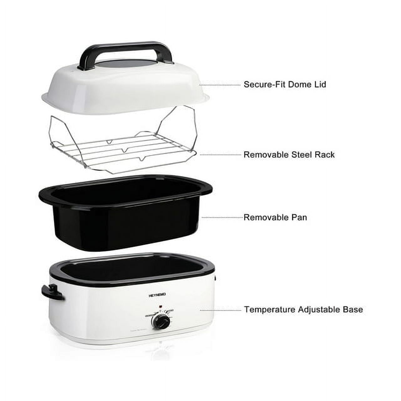 24 Quart Electric Roaster Oven Stainless Steel Roaster Pan With Self-Basting Lid Removable Insert Pot, White