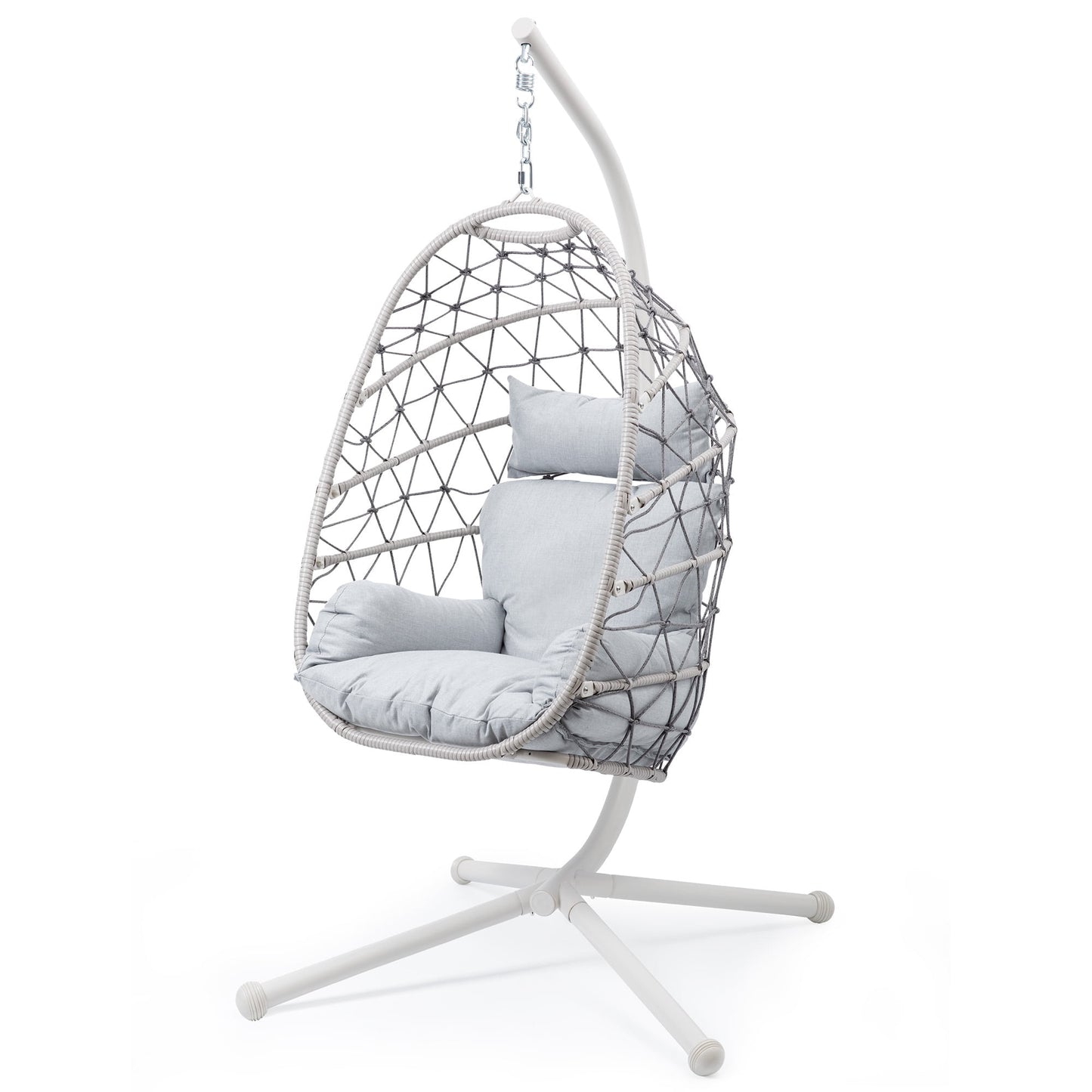 Heynemo Hanging Egg Chair with Stand, Outdoor Patio Wicker Hanging Egg Chair, Egg Swing Chair with Stand 350lbs Capacity for Garden, Balcony, Bedroom, Beige & Gray