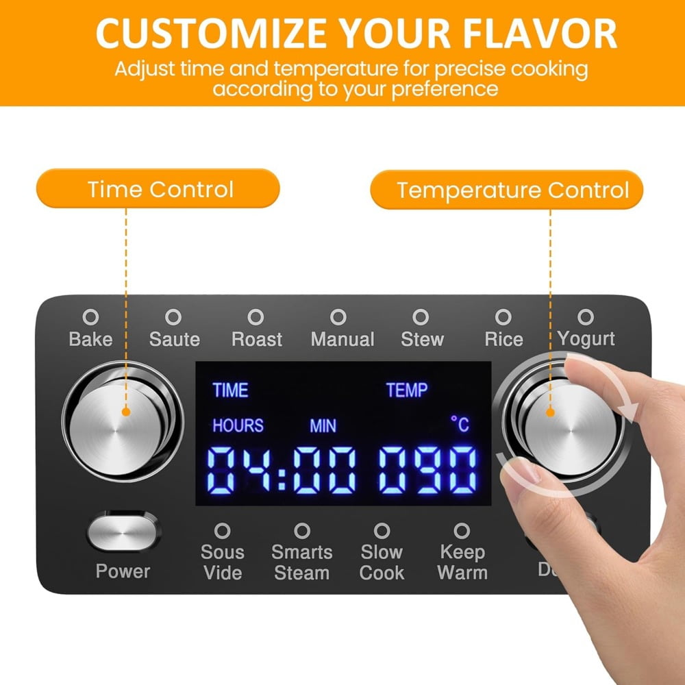 8 Quart 12-IN-1 Multi Cooker, Digital Programmable Slow Cooker with LED Display & Timer, 1250W Rice Cooker with Nonstick Inner Pot for Bake, Saute, Roast, Stew, Sous Vide, Dishwasher Safe, Silver