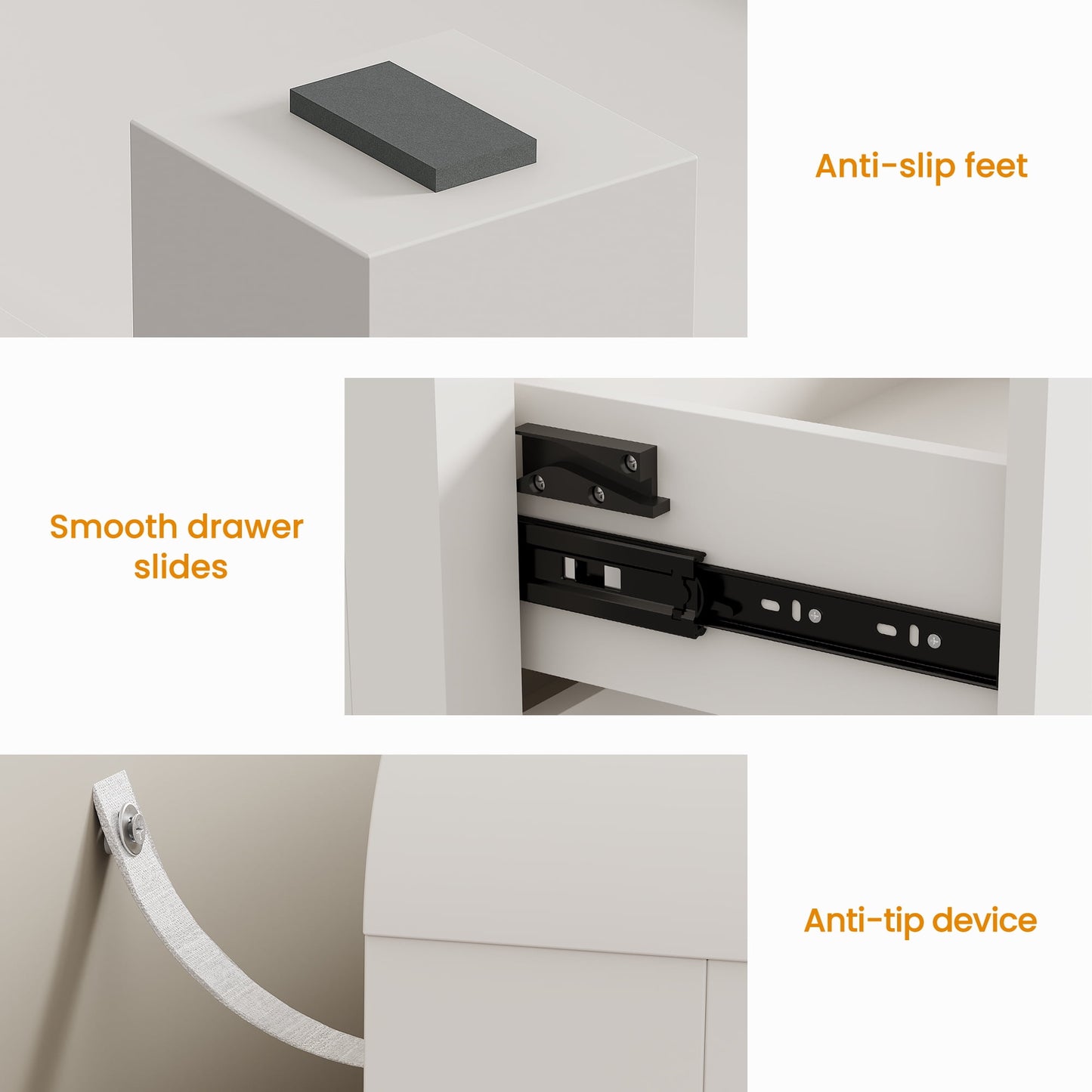 May in Color Modern 6-Drawer Chest of Drawers, with Rounded Corners, White, 47 in