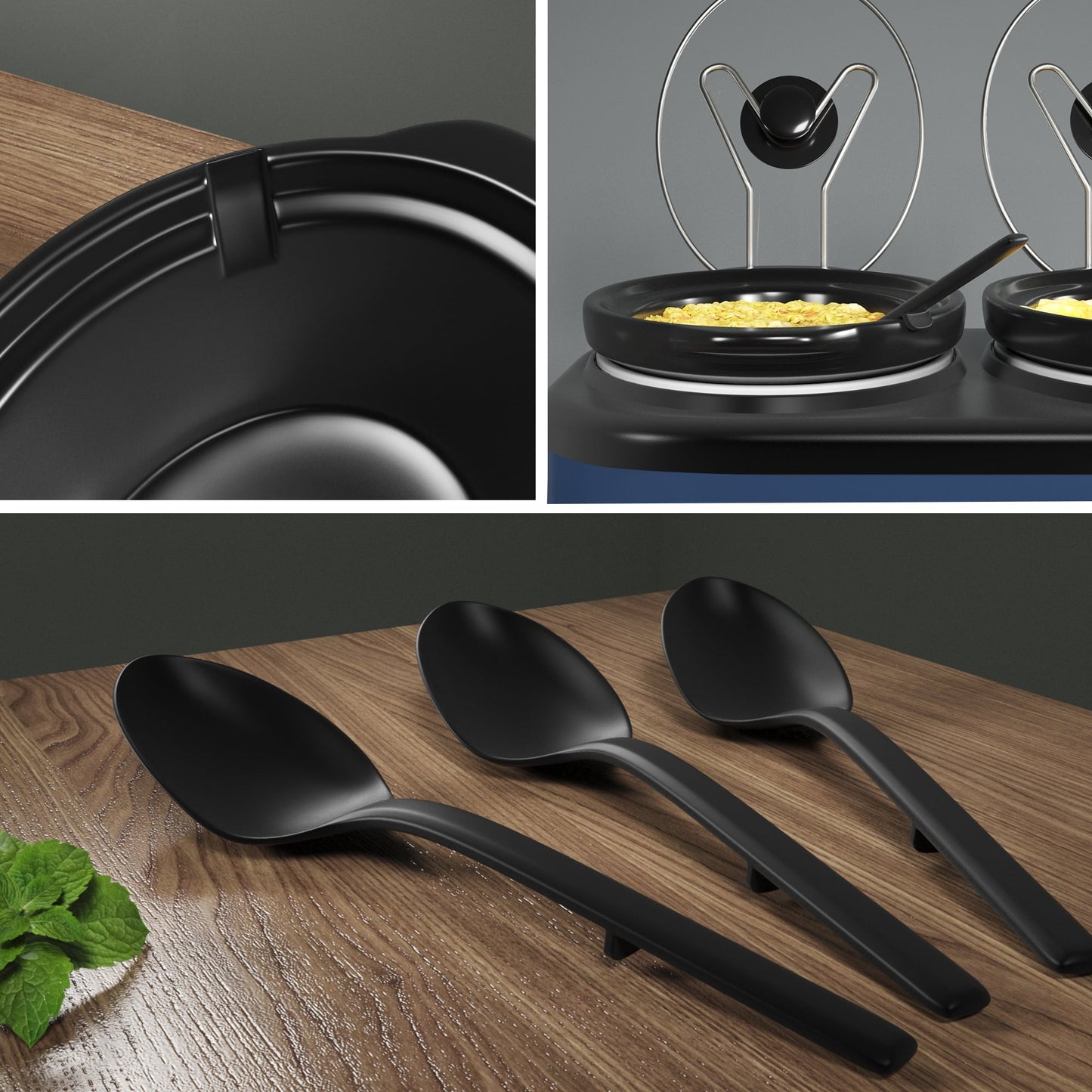 Sunvivi Triple Slow Cooker Buffet Server with Removable Ceramic Pots, 3 x 1.5 Qt, Blue