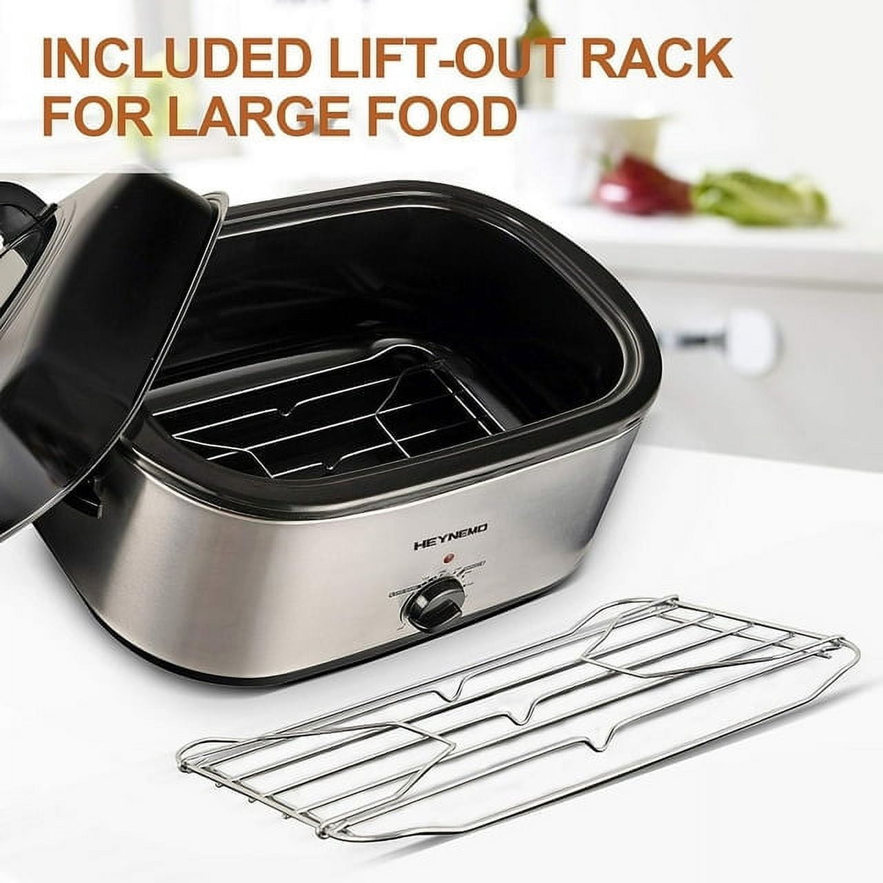 Superjoe 24 QT Electric Roaster Oven, Stainless Steel Roaster Pan with Self-Basting Lid Removable Insert Pot, Silver