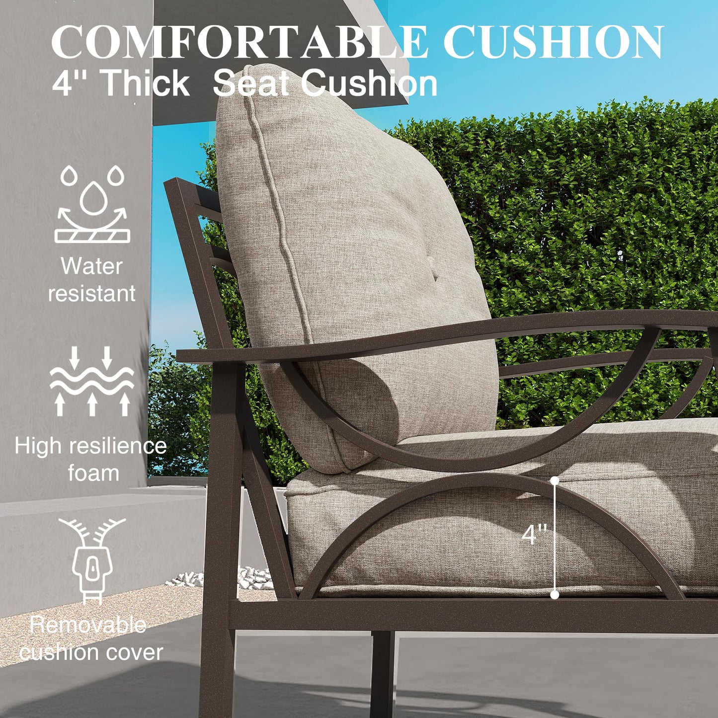 Heynemo Outdoor Patio Furniture Set, 2 Piece Patio Conversation Set, Metal Furniture Set with 3 seat Sofa for Porch Backyard, Black Metal Chair with Gray Cushions