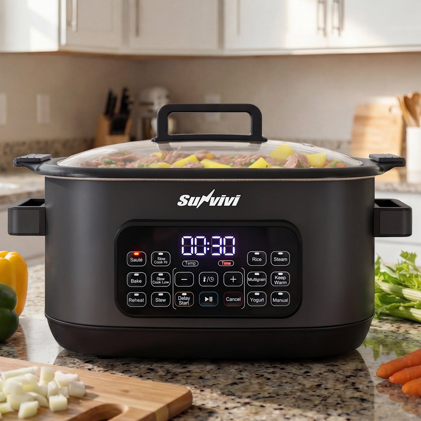 Heynemo 12-in-1 Digital Programmable Slow Cooker, 6.5 QT Large Multicooker, Multi-Cooker with Timer, Temp Control, Black