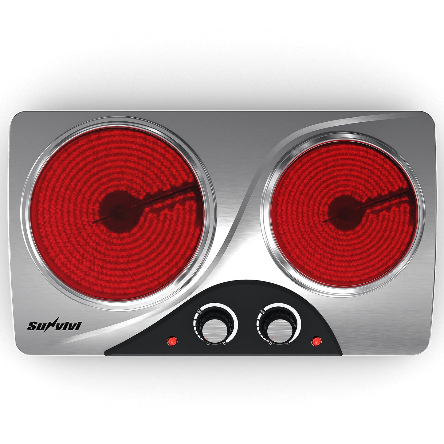 Sunvivi Dual 1800W Burner Electric Ceramic Stove - Knob Control, Indicator Light - Silver