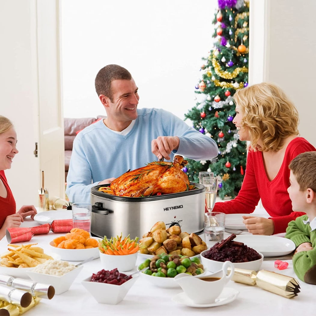 CozyHom 18 Quart Electric Turkey Roaster Oven, Stainless Steel Roaster Oven With Self-Basting Lid Removable Insert Pot, Silver