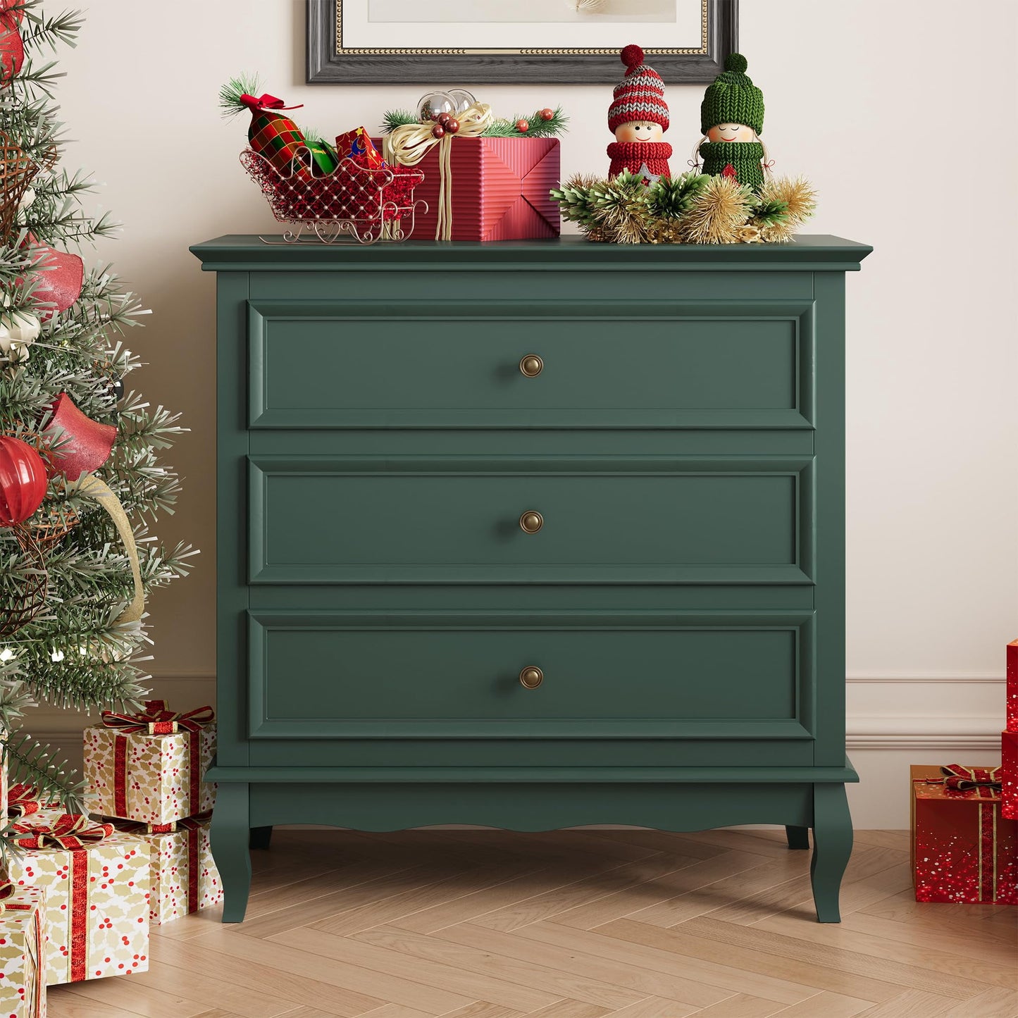 Mayincolor Green 32" Wide 3 Drawer Dresser Set of 2, Modern Wood Chest of Drawers, Silent Slide Drawers Storage Organizer Cabinet for Bedroom, Living Room, Hallway