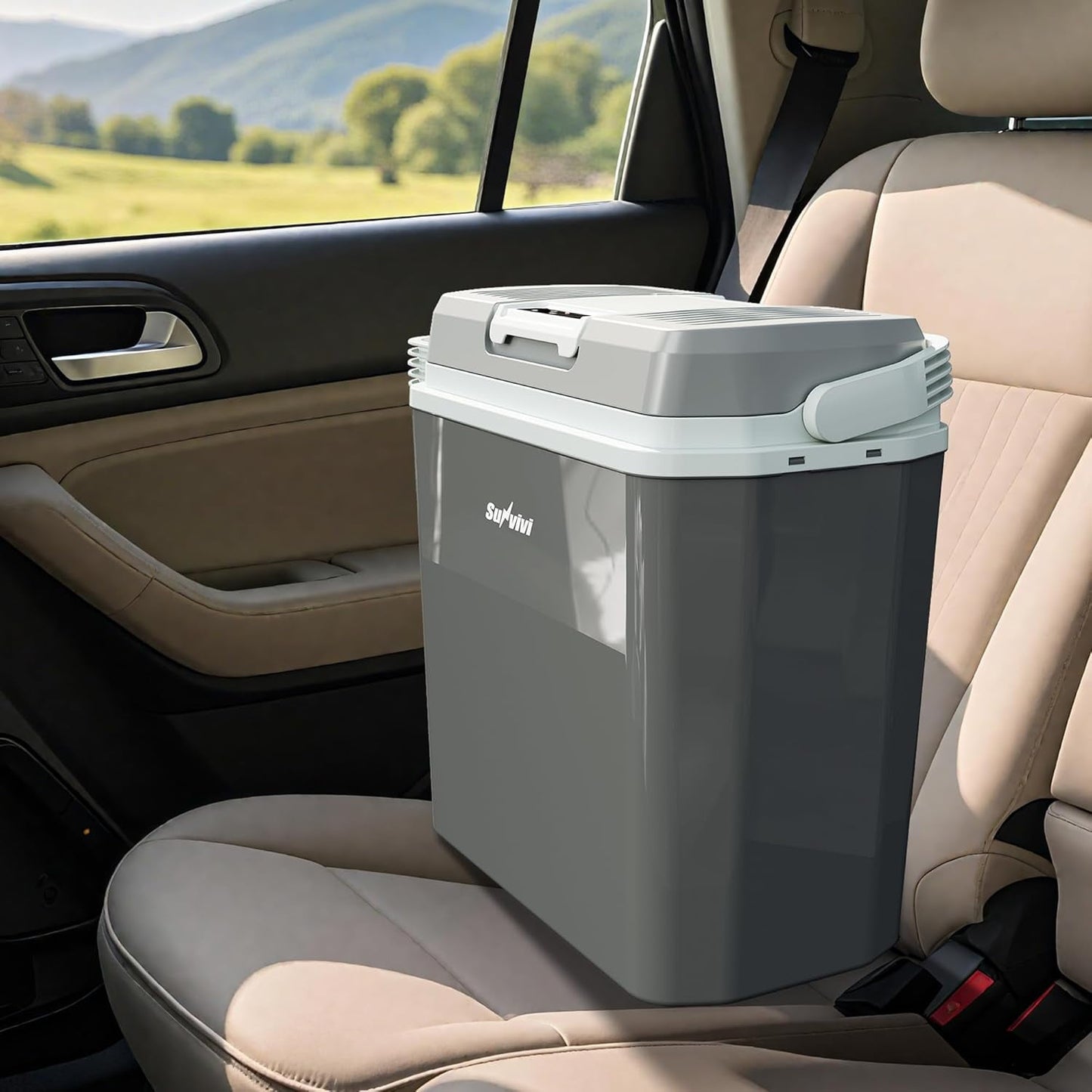 Heynemo 21QT Car Electric Cooler and Warmer with Handle, Portable 12V Plug-in Car Refrigerator, Small Electric Cooler for Vehicle, Truck, Travel, Office, Gray