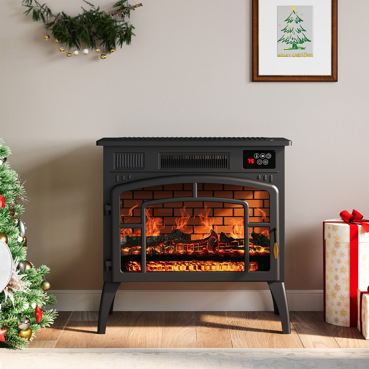 Heynemo A Practical Portable Fireplace ¨C 1500W Freestanding Infrared Electric Fireplaces Heater with 3D Flame Effect & Remote Control