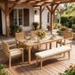 6-Piece Acacia Patio Table and Chairs Set for All-Weather, Outdoor Patio Dining Set with Umbrella Hole and Removable Cushion for 5, Durable Patio Table and Chairs Set for Garden, Heynemo