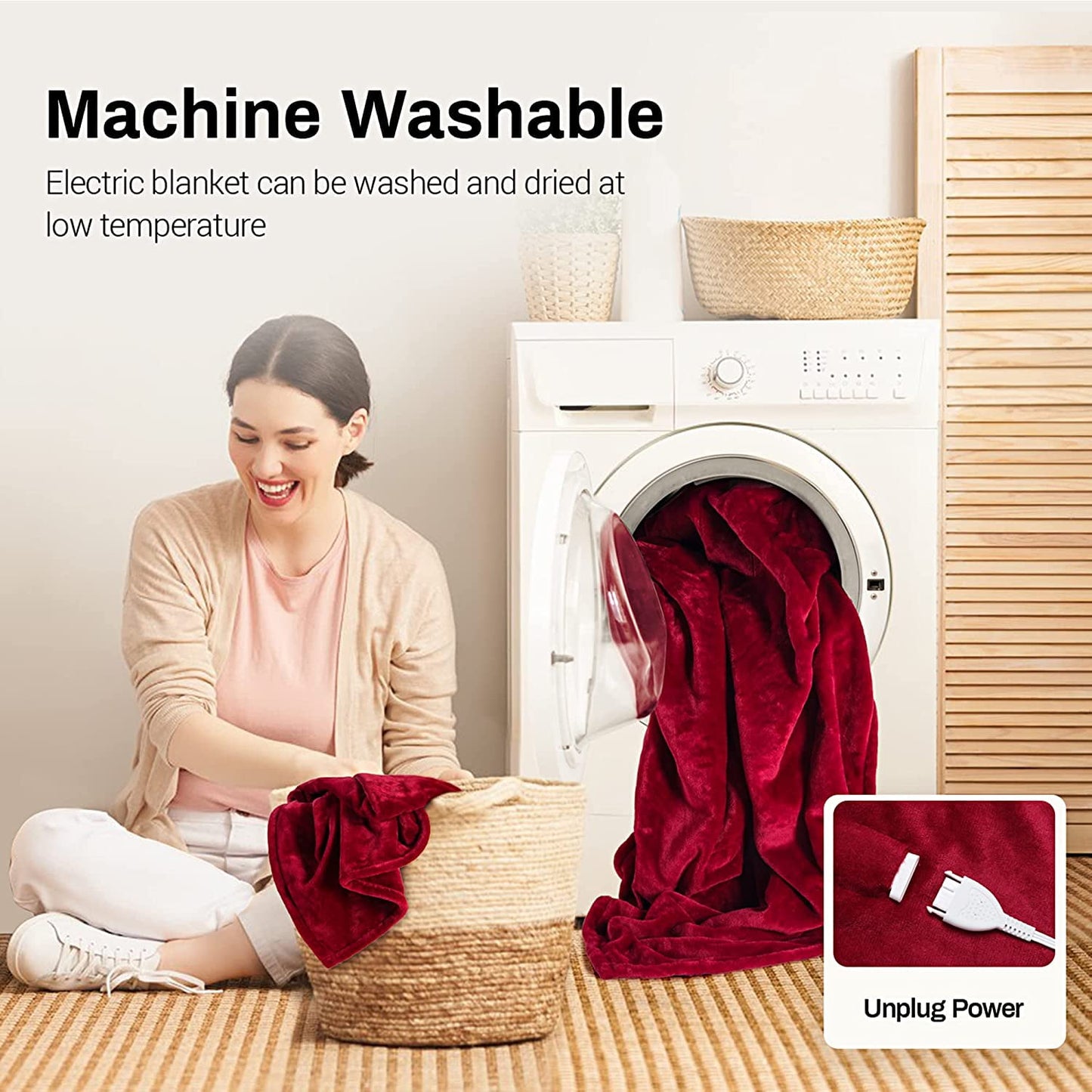 SUNVIVI Electric Blanket Queen Size with Dual Controllers,10 Heating Levels& 12 hours Auto-off,Overheat Protection,Red-3