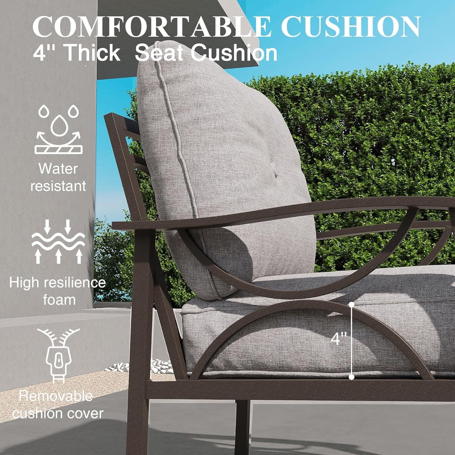 May in color Metal Outdoor Couch, All-Weather Metal Patio 3-seat Sofa with Soft Thick Cushions, Patio Sofa Couch for Porch Backyard Garden, Grey