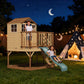 May in Color 9-in-1 Outdoor Wooden Playhouse with Slide & Sandbox - Backyard Playset for Kids Ages 3-10 - Natural Fir Play Center with Play Kitchen, Growth Chart & Safety Rails