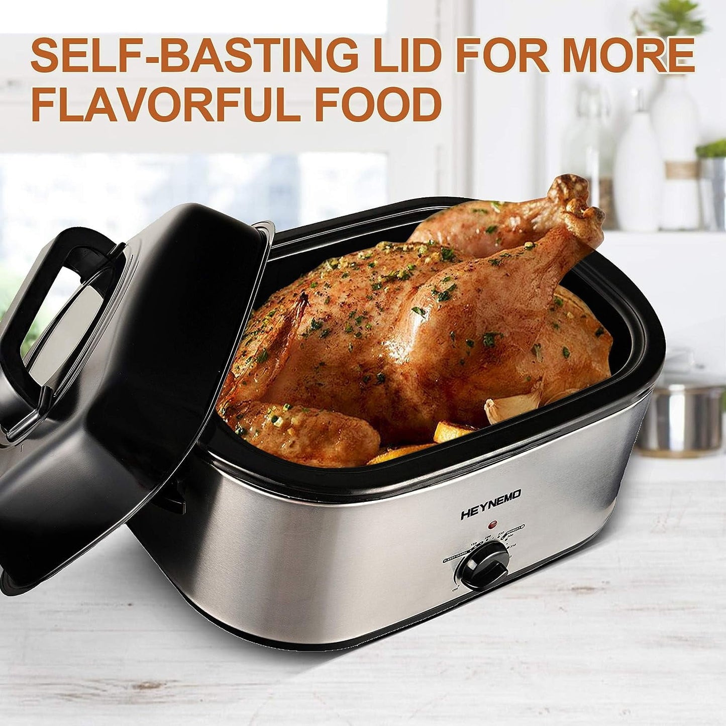 Superjoe 24 Quart Roaster Oven with Self-Basting Lid Electric Turkey Roaster Oven with Removable Pan, Stainless Steel, Sliver