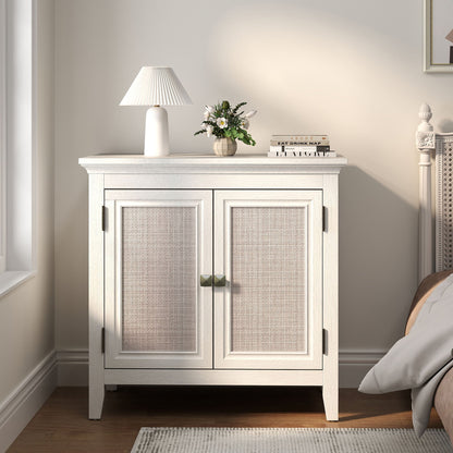 Storage Cabinet, Kitchen Sideboard Cabinet with Rattan Decor Doors, Accent Buffet Cabinet with Adjustable Storage Shelf, Wood Cabinet Organizer for Hallway, Dining Room, Living Room