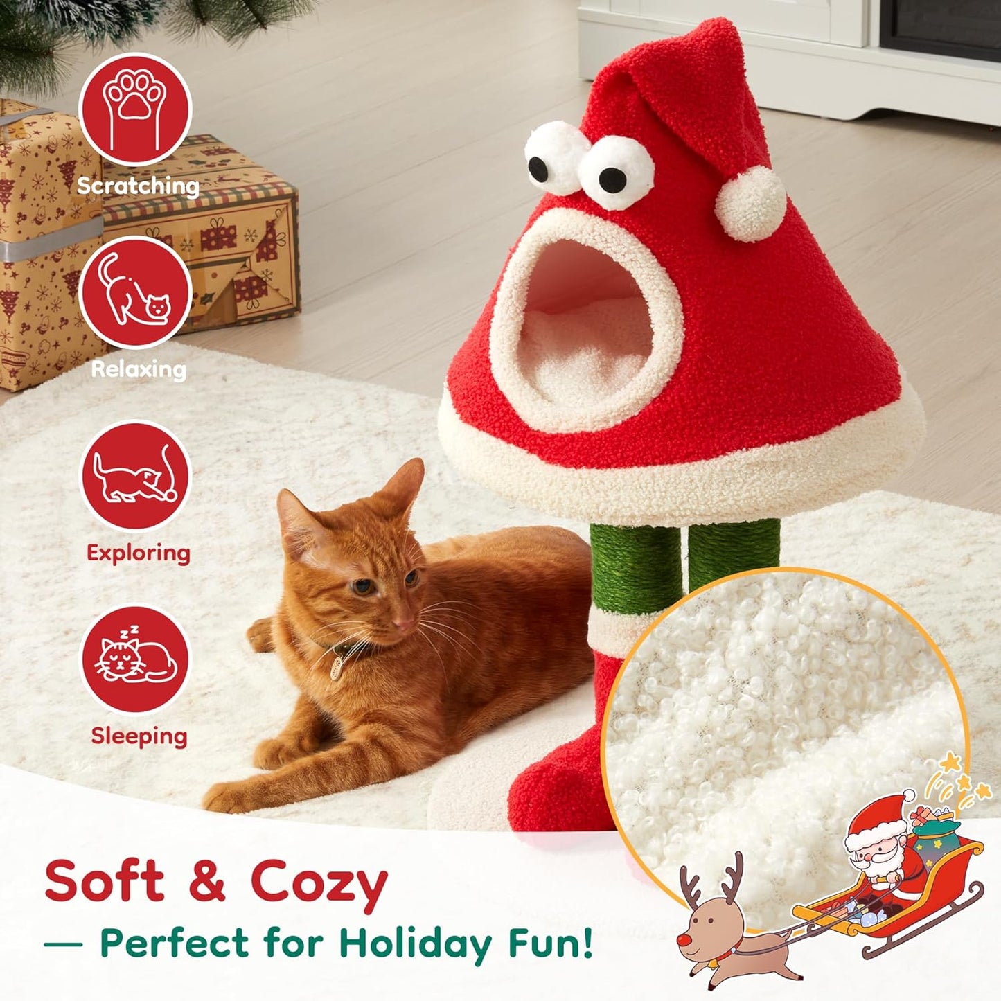 Keygarzone Christmas Cat Tree Tower for Indoor Cats, Santa Hat Design